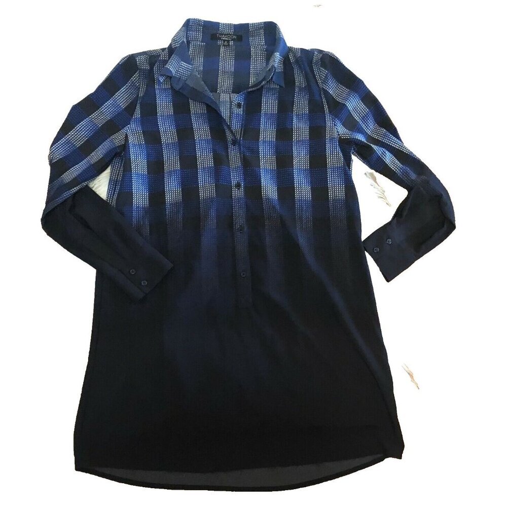Thakoon Dress plaid ombre long sleeve dress blue white black size Small ~ G